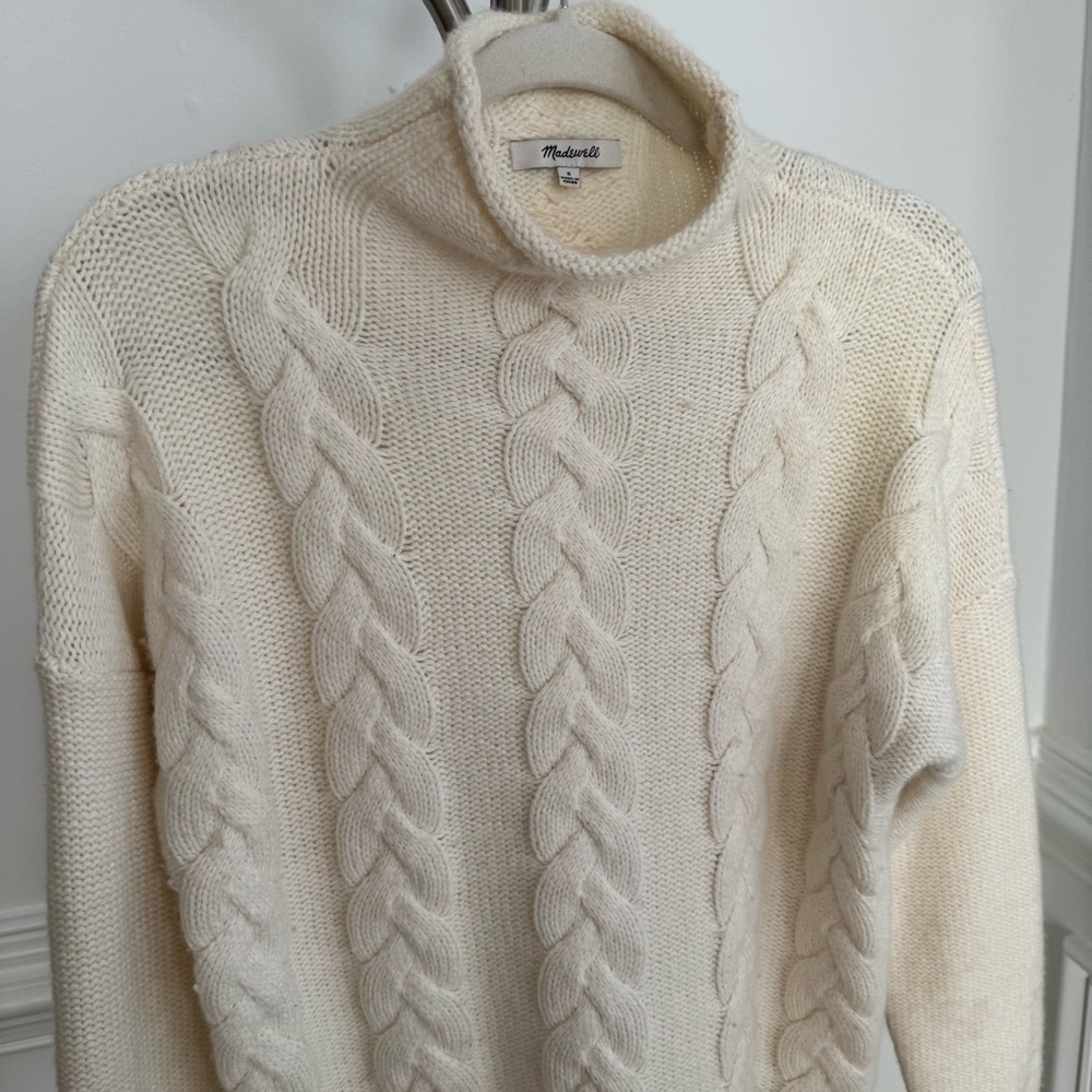 Madewell Cozy Ivory Cream Cable Knit Mockneck Sweater Size Small - Picture 5 of 9